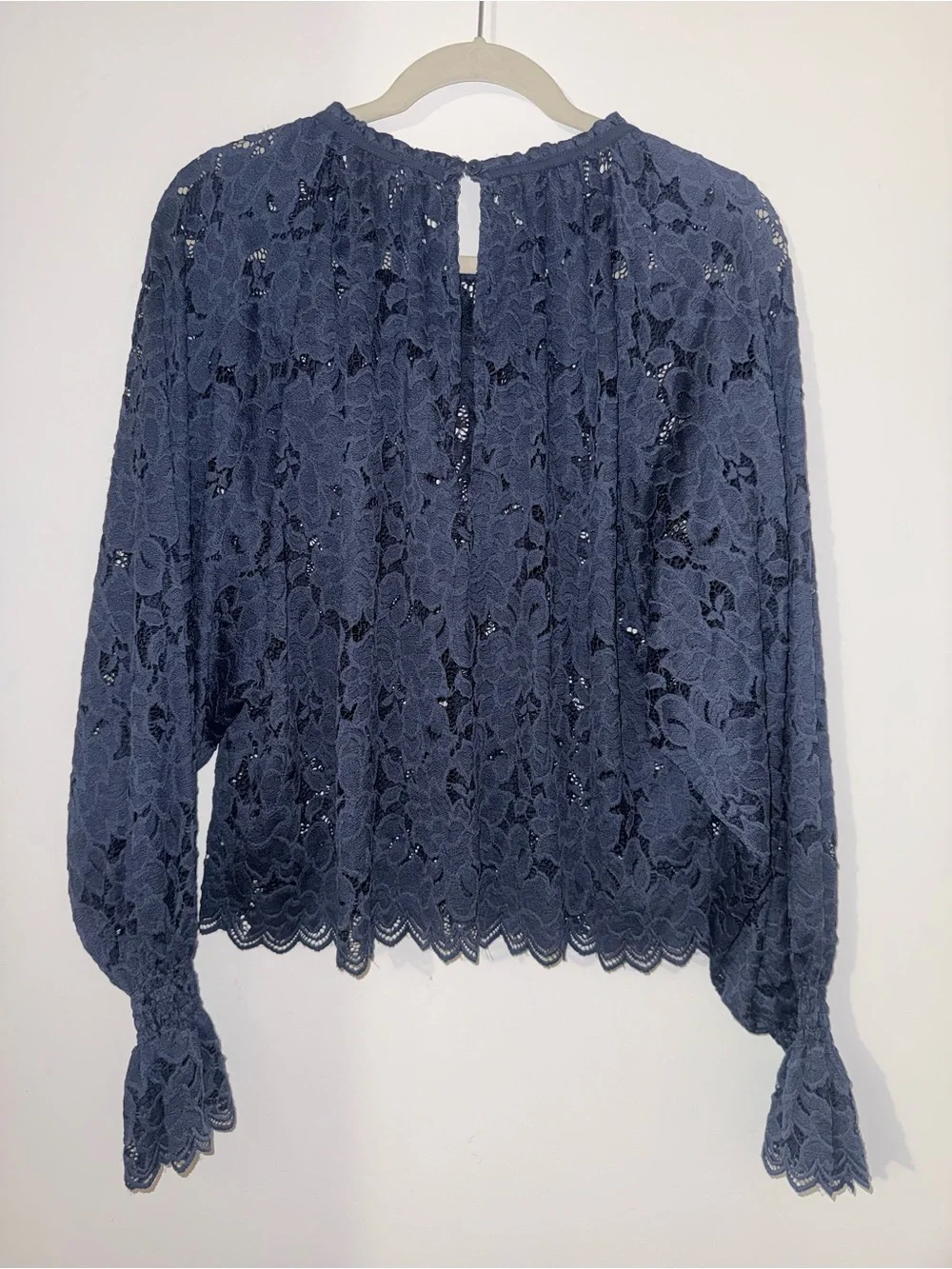 Free People Navy Floral Lace Peasant Top